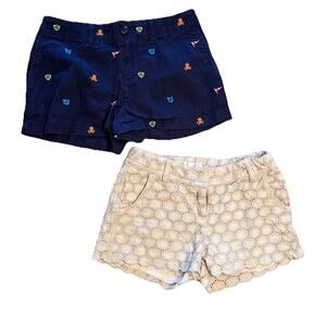 Ralph Lauren & Peck Girls Shorts Cotton Size 7 Lot Chino Navy & Cream Eyelet